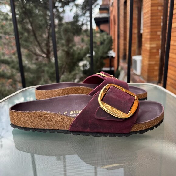 Birkenstock Boston Big Buckle - Zoccoli In Pelle Nubuck Con Fibbia Grande - Colore Berry Crush - Taglia 37 EU - Made In Germany
